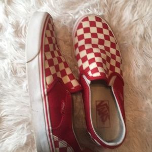 White and red checkered vans